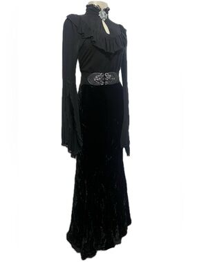 Gothic Vintage 1980s Neiman Marcus Black Velvet Velour High-Waisted Skirt